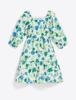 Girls Smocked Long Sleeve Dress in Linen