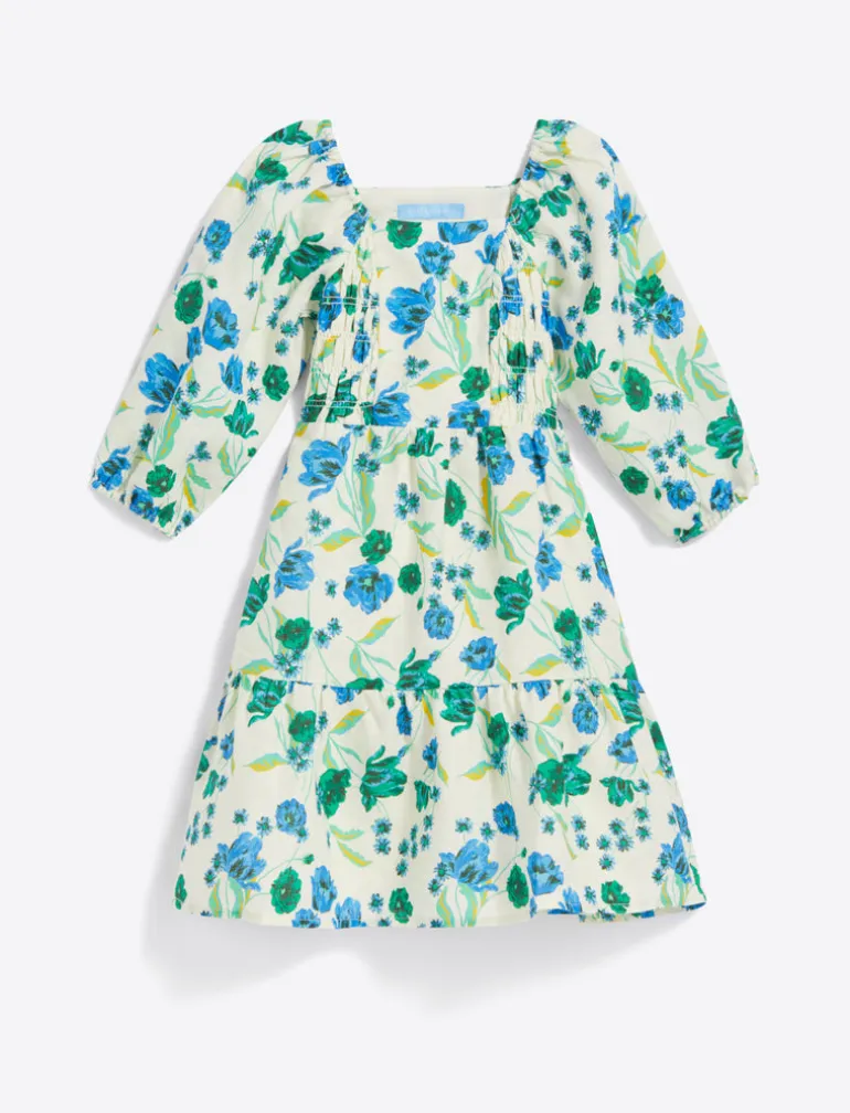 Girls Smocked Long Sleeve Dress in Linen