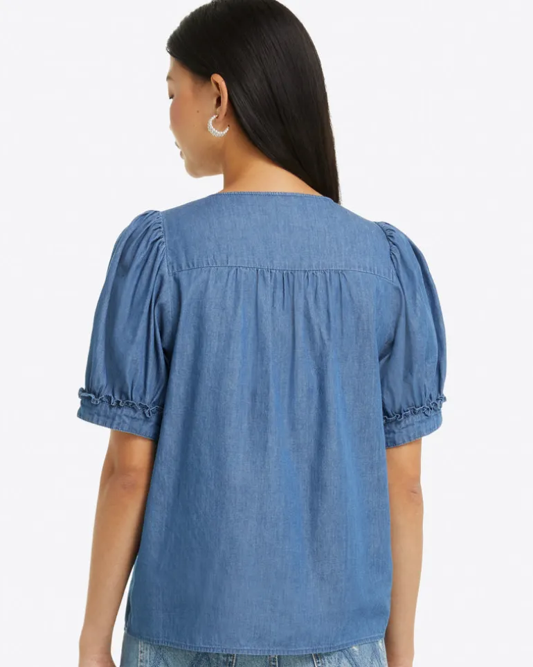 Heidi V-Neck Top in Chambray