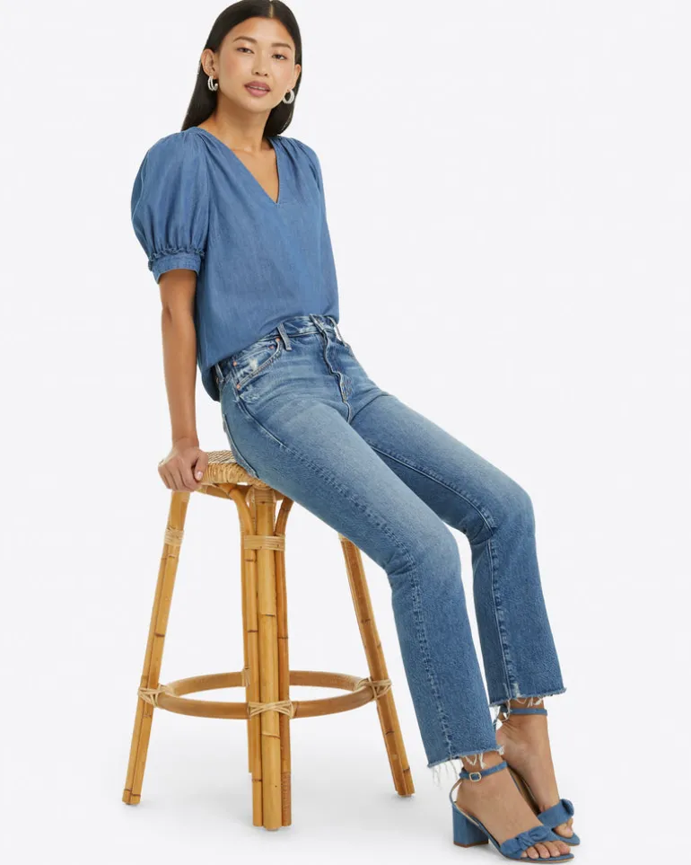 Heidi V-Neck Top in Chambray