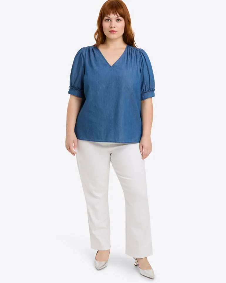 Heidi V-Neck Top in Chambray