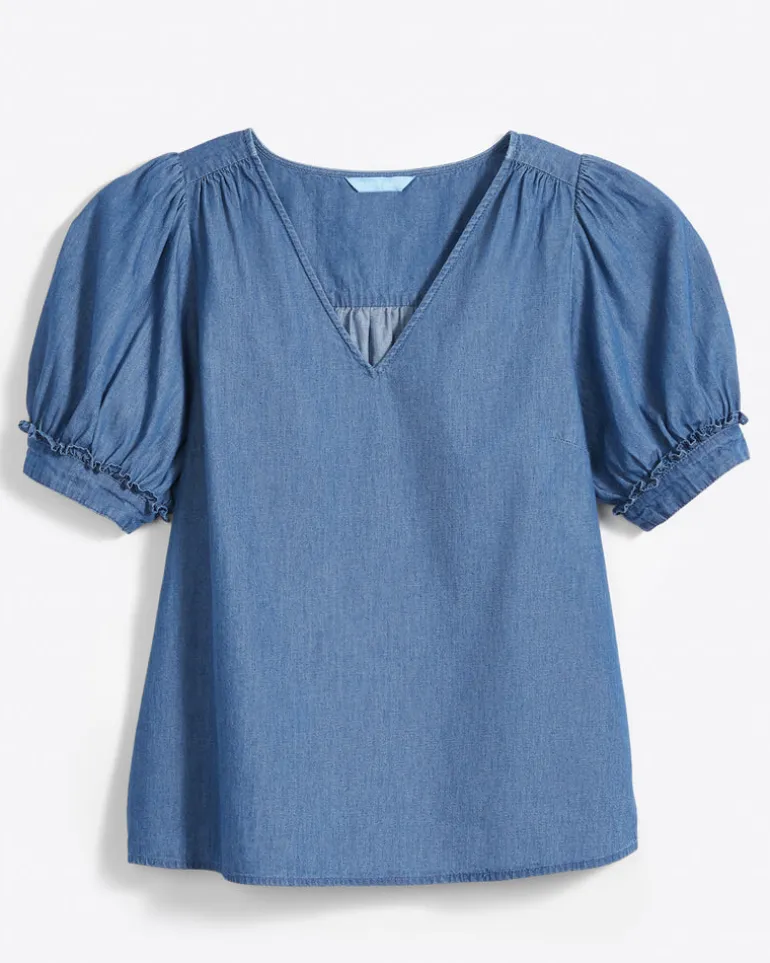 Heidi V-Neck Top in Chambray