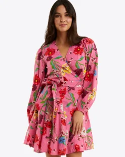 Jordan Long-Sleeve Wrap Dress in Lurex Stripe