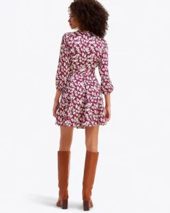 Jordan Long-Sleeve Wrap Dress in Hammered Satin