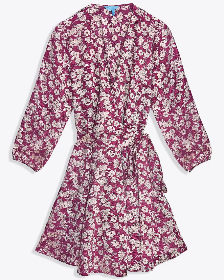 Jordan Long-Sleeve Wrap Dress in Hammered Satin
