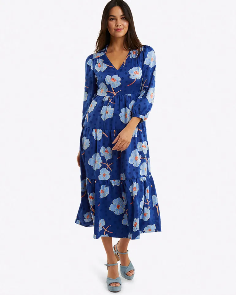 Katie Midi Dress in Printed Dot Jacquard