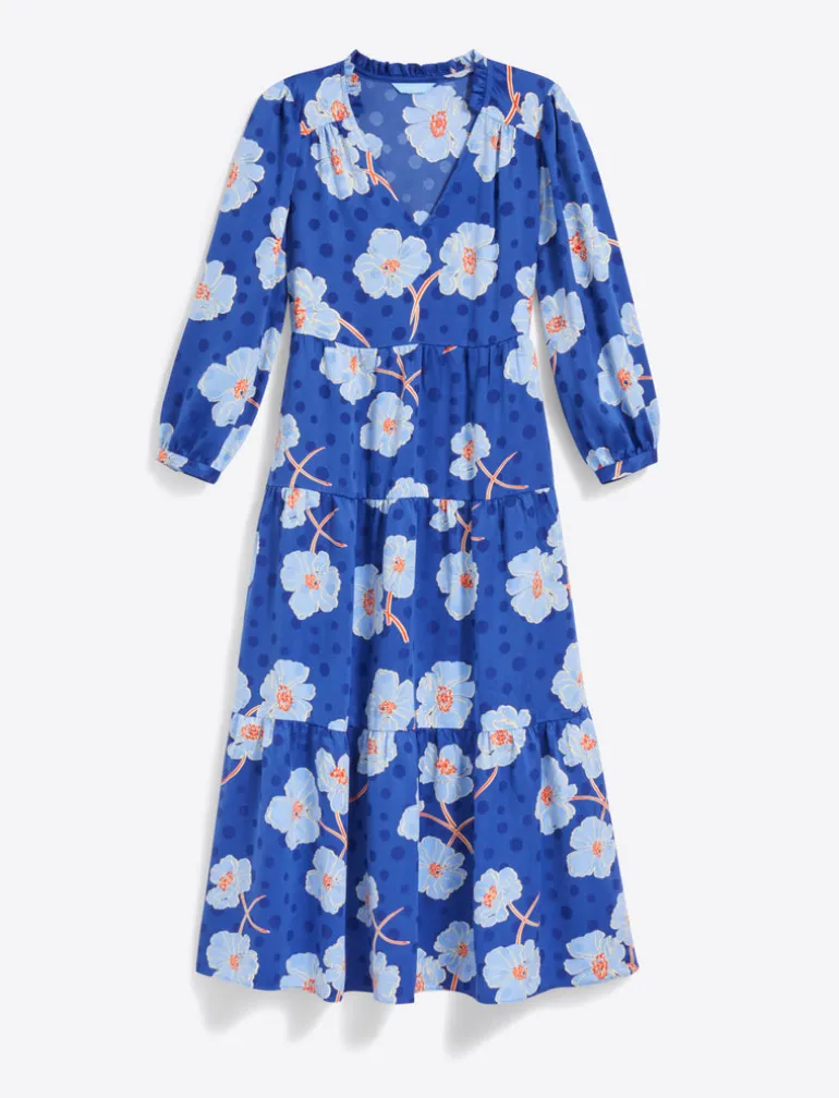 Katie Midi Dress in Printed Dot Jacquard