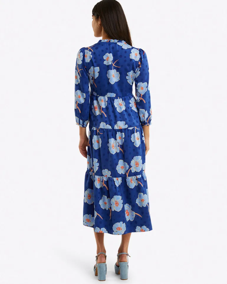 Katie Midi Dress in Printed Dot Jacquard