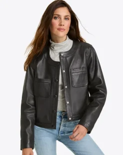 Leather Collarless Jacket