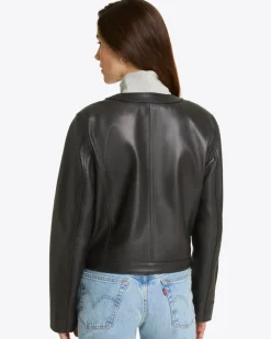 Leather Collarless Jacket