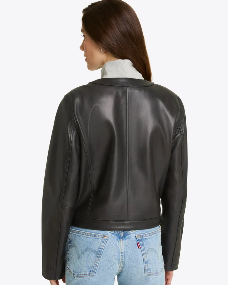 Leather Collarless Jacket