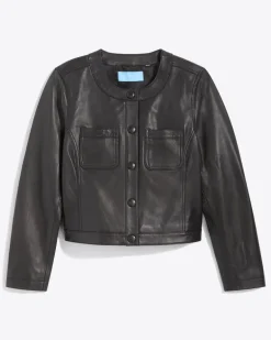 Leather Collarless Jacket