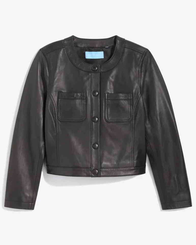 Leather Collarless Jacket