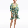 Lemon Blossom Ruffle Caftan Cover Up