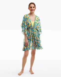 Lemon Blossom Ruffle Caftan Cover Up