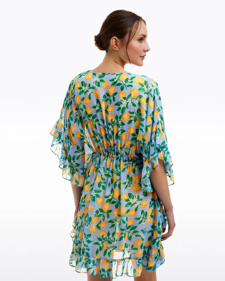 Lemon Blossom Ruffle Caftan Cover Up