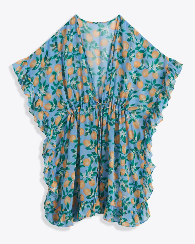Lemon Blossom Ruffle Caftan Cover Up