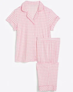 Linda PJ Set in Light Pink Gingham