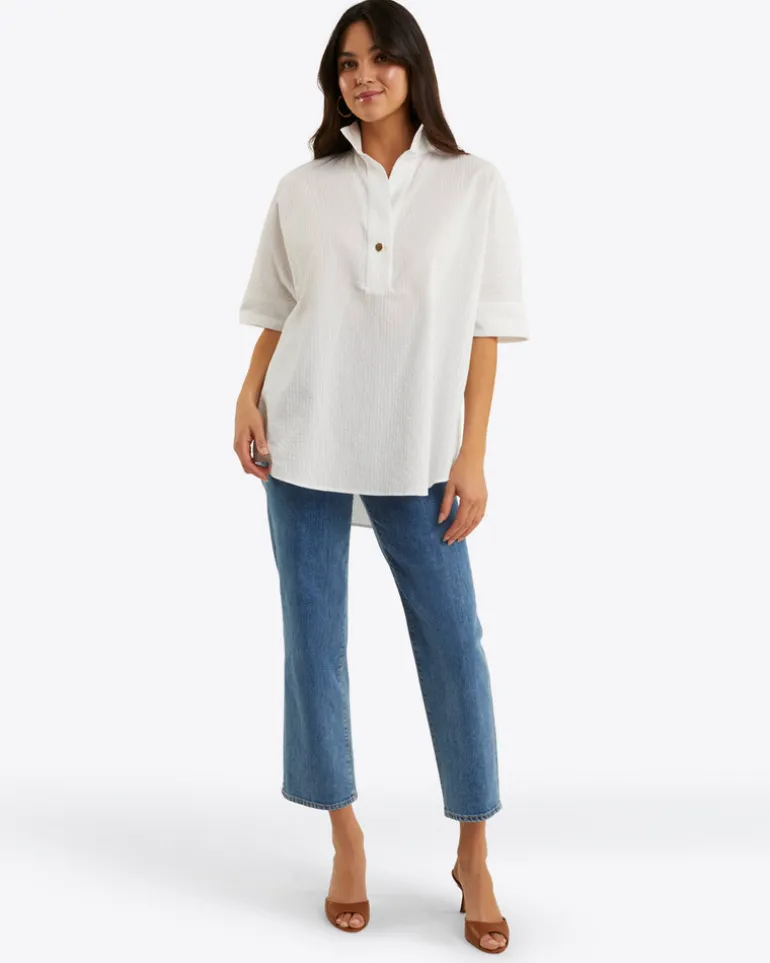 Logan Top in White Shirting Stripe