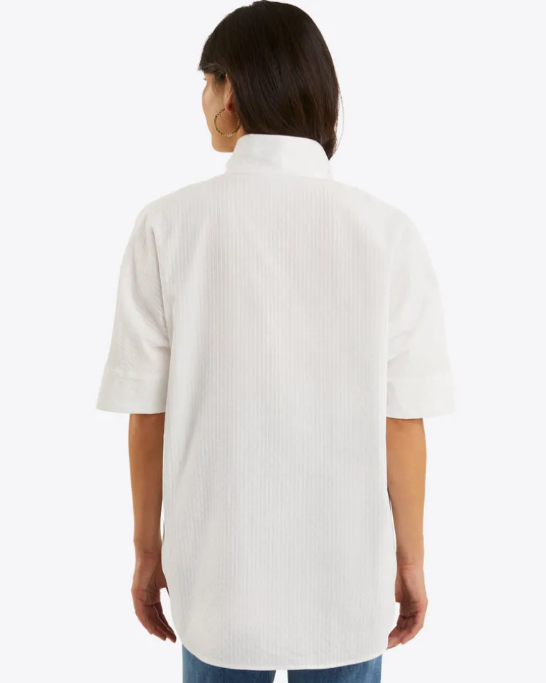 Logan Top in White Shirting Stripe