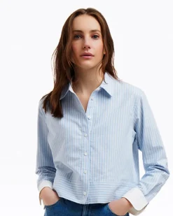 Long-Sleeve Cropped Button Down in Oxford Shirting