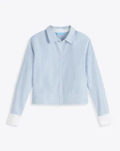 Long-Sleeve Cropped Button Down in Oxford Shirting