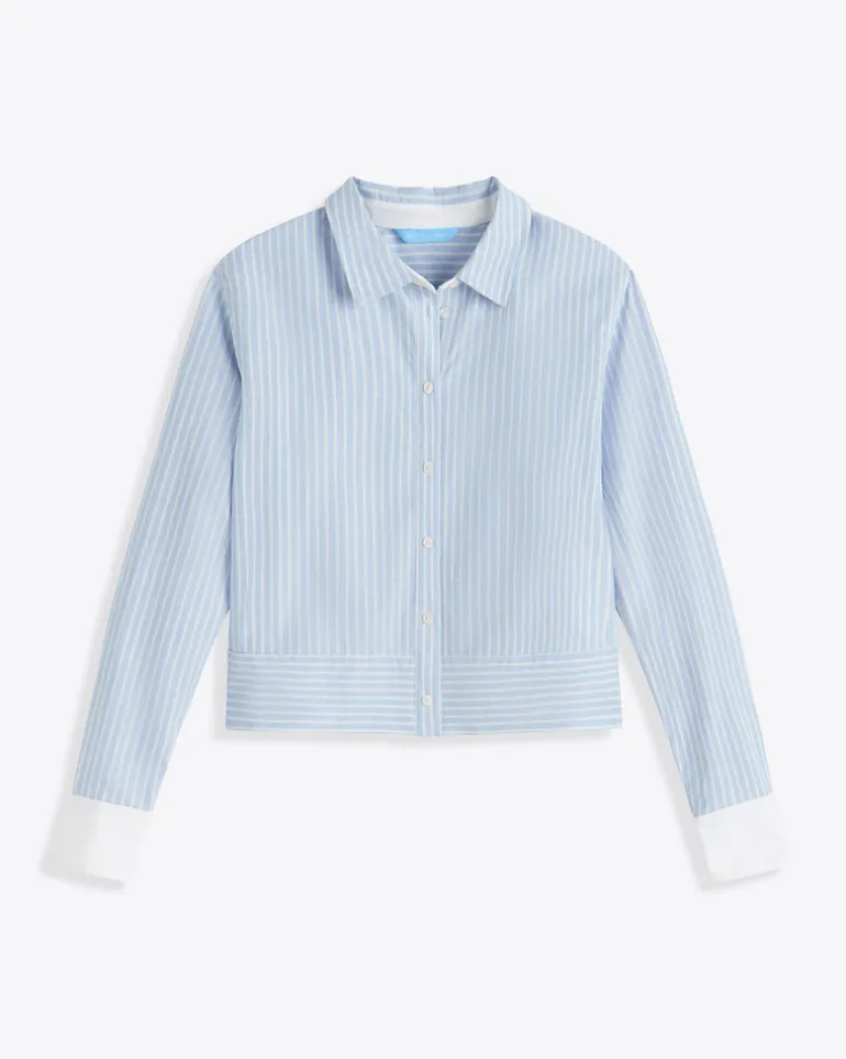 Long-Sleeve Cropped Button Down in Oxford Shirting