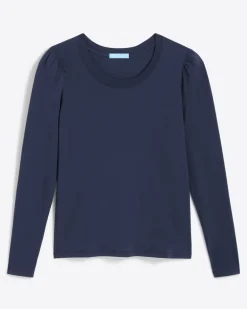 Long-Sleeve Easy Knit Top in Navy
