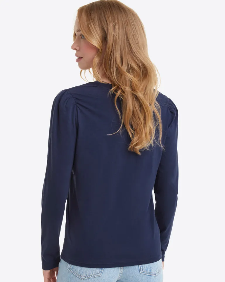 Long-Sleeve Easy Knit Top in Navy