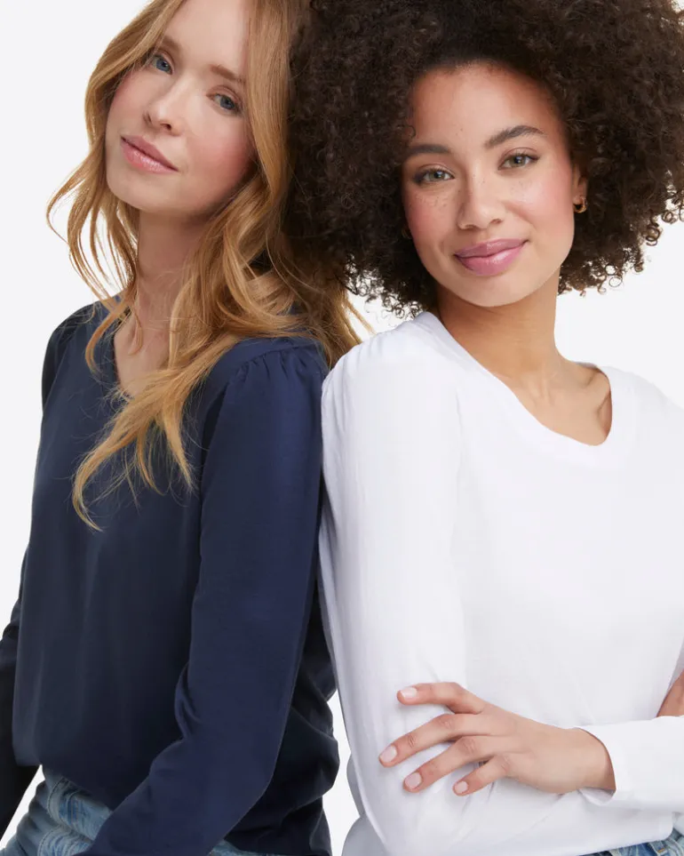 Long-Sleeve Easy Knit Top in Navy