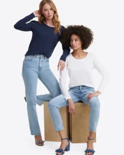 Long-Sleeve Easy Knit Top in White