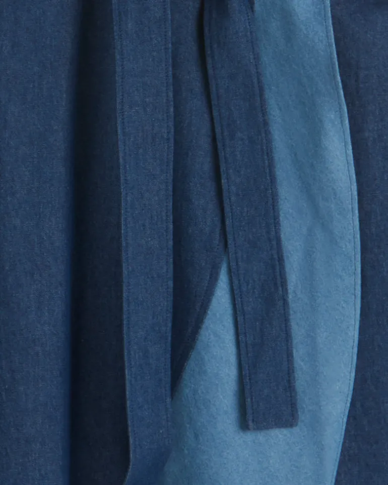 Lorelai Two Tone Sleeveless Wrap Dress in Chambray