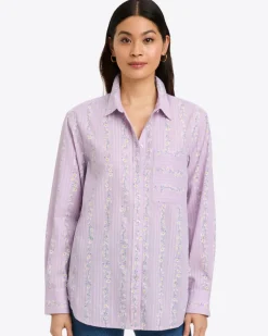 Lynn Long Sleeve Top in Embroidered Cotton Dobby