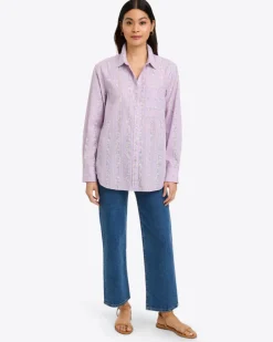 Lynn Long Sleeve Top in Embroidered Cotton Dobby