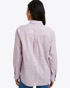 Lynn Long Sleeve Top in Embroidered Cotton Dobby