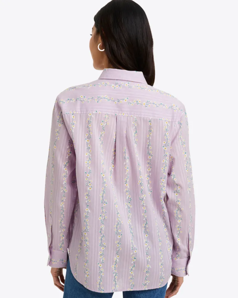 Lynn Long Sleeve Top in Embroidered Cotton Dobby