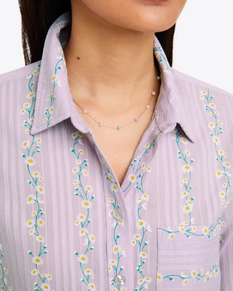 Lynn Long Sleeve Top in Embroidered Cotton Dobby