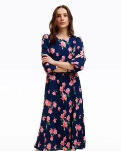 Matilda Crewneck Midi Dress in Magnolia Buds