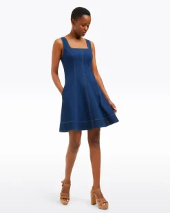 Millie Scoop Neck Mini Dress in Denim