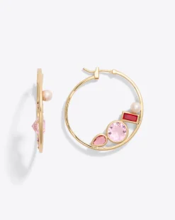 Multi Stone Hoop Earrings