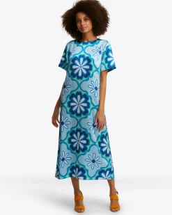 Norah Short Sleeve Midi Dress in Hammered Satin