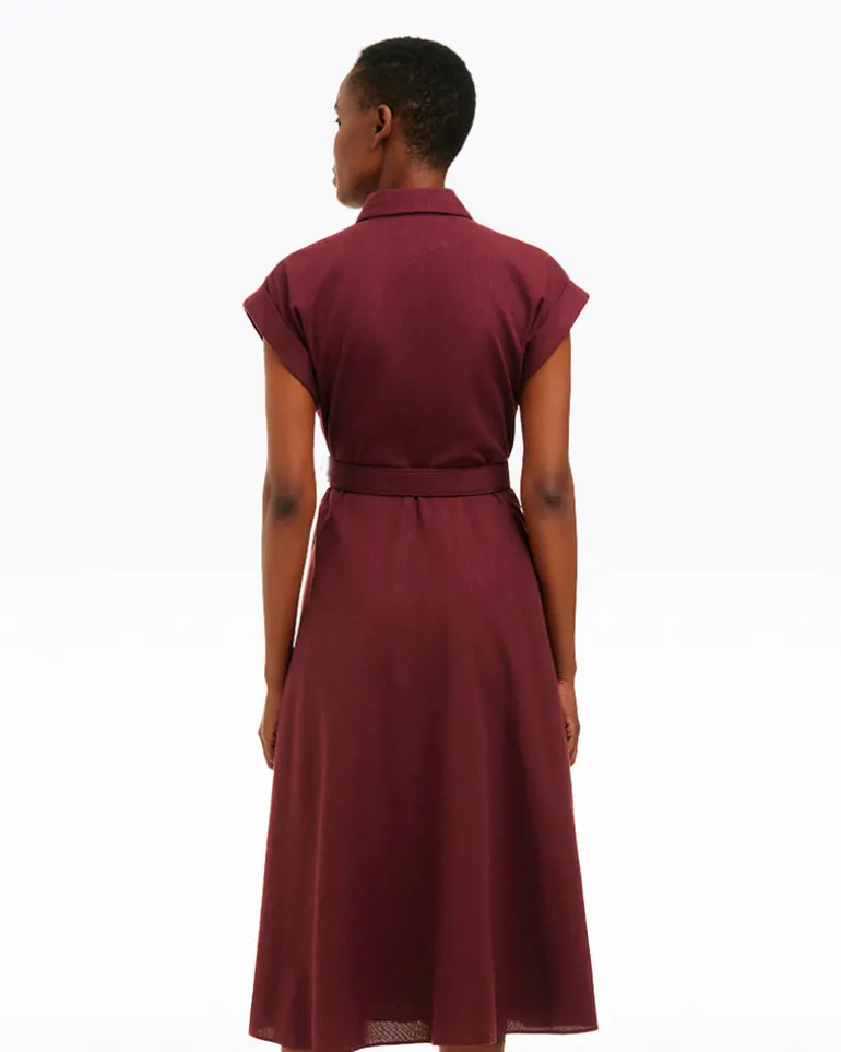 Presley Embroidered Midi Shirtdress in Raspberry Pink