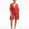 Red Magnolia Ruffle Caftan Cover Up