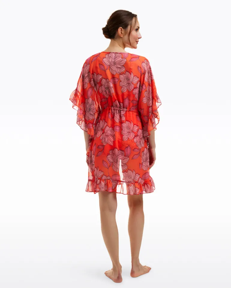 Red Magnolia Ruffle Caftan Cover Up