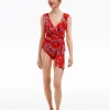 Red Magnolia Ruffle One Piece with Belt
