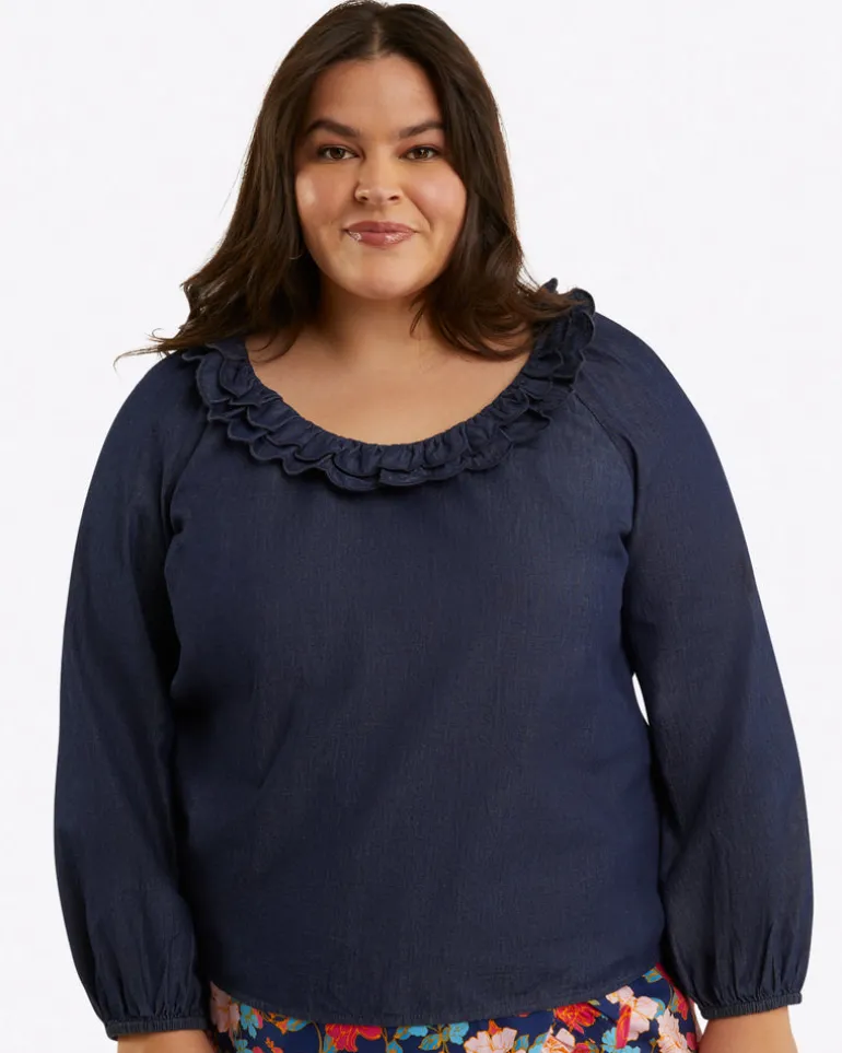 Reyna Long-Sleeve Top in Chambray