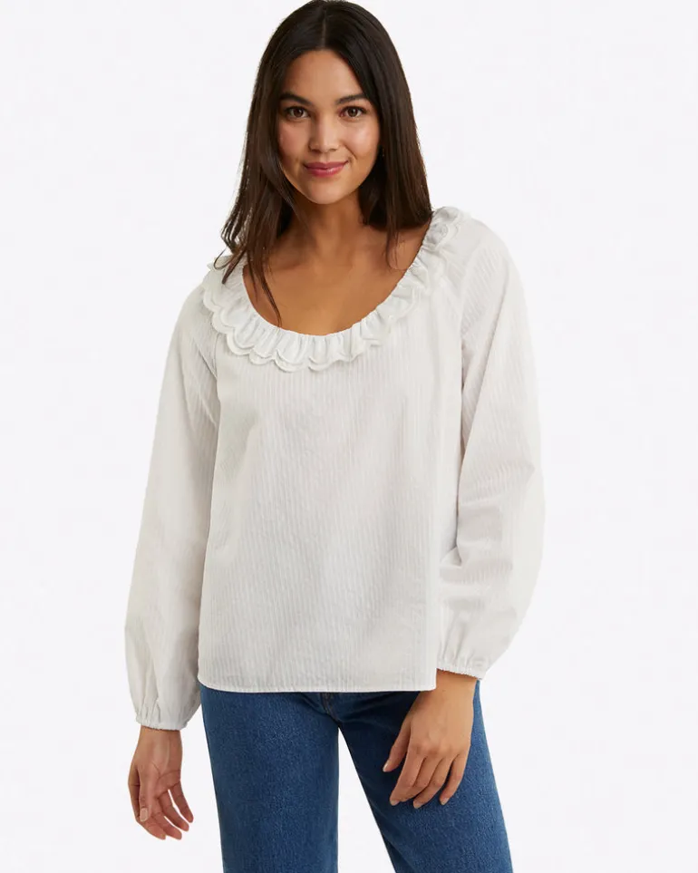 Reyna Long-Sleeve Top in Textured Shirting Stripe