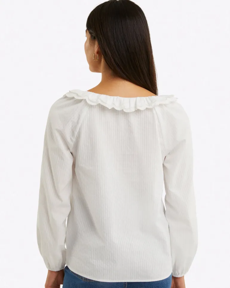 Reyna Long-Sleeve Top in Textured Shirting Stripe