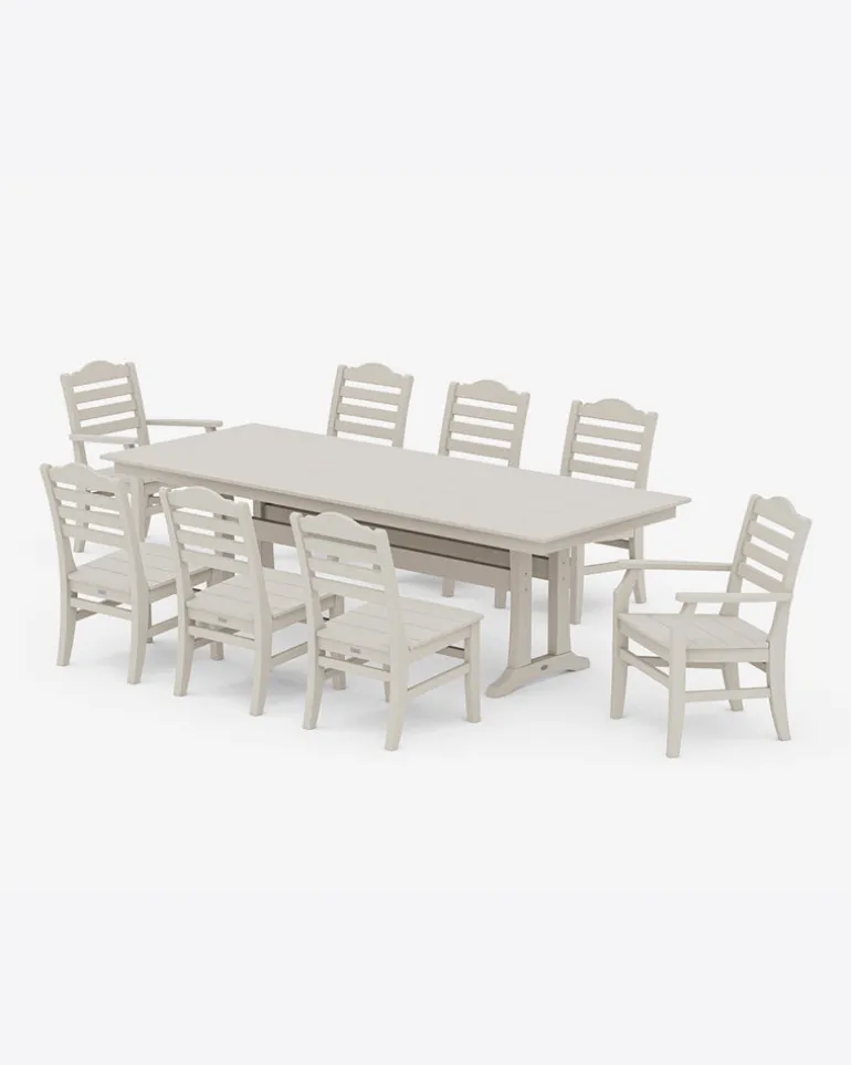 Savannah 9-Piece Farmhouse Dining Set with Trestle Legs