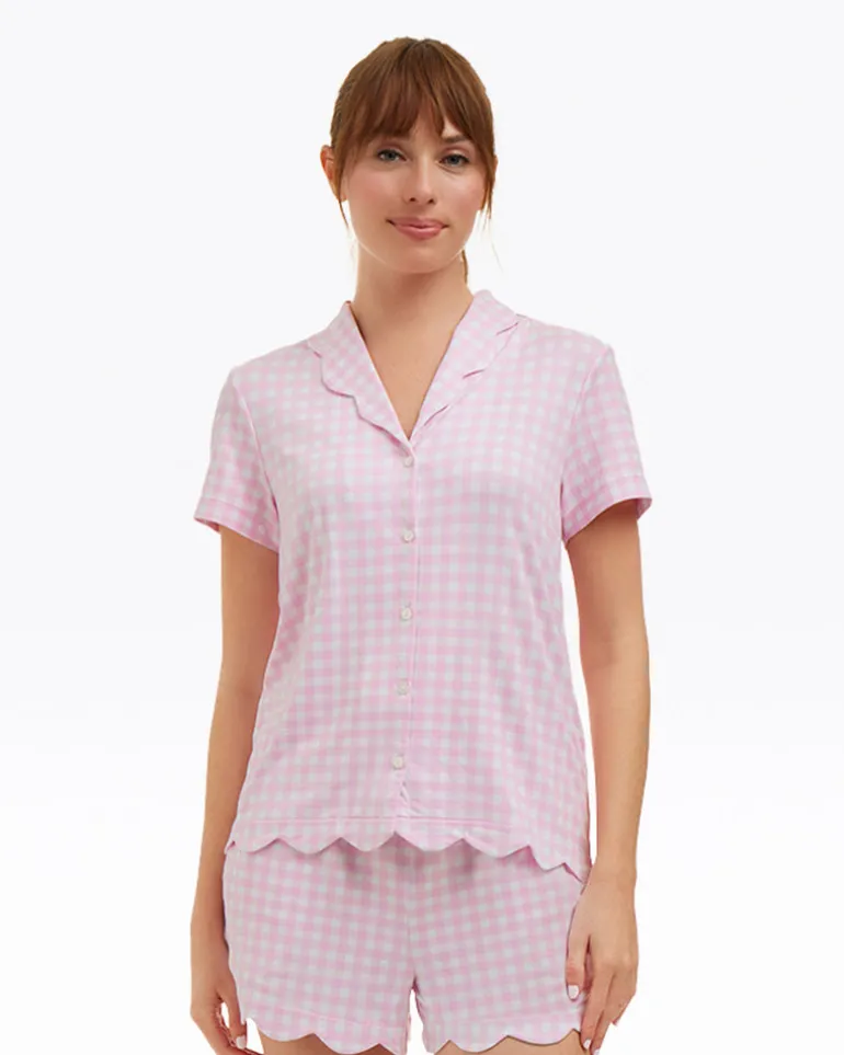 Scallop Sara Pajama Set in Pink Gingham